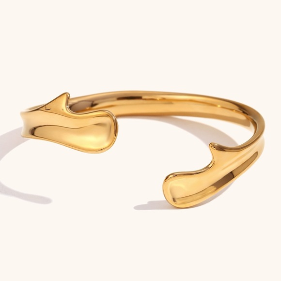 18K Gold Plated Open Bangle Cuff*Abstract Minimalist High Gloss Design*JD - Picture 6 of 9
